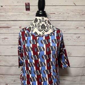 LuLaRoe Red and Blue Geometric Short Sleeve Top - Irma